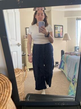 J. Crew 100% Linen Cropped Wide Leg Pants in Navy